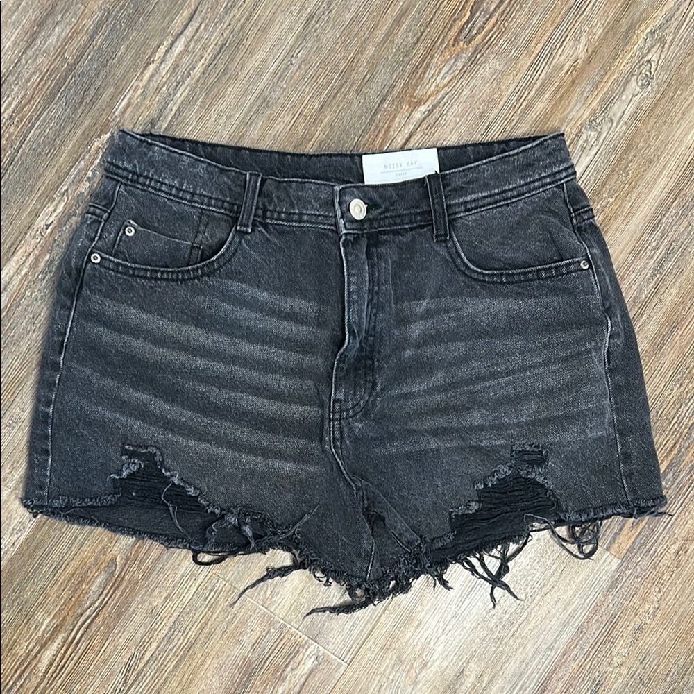 Noisy May Black Distressed Denim Shorts